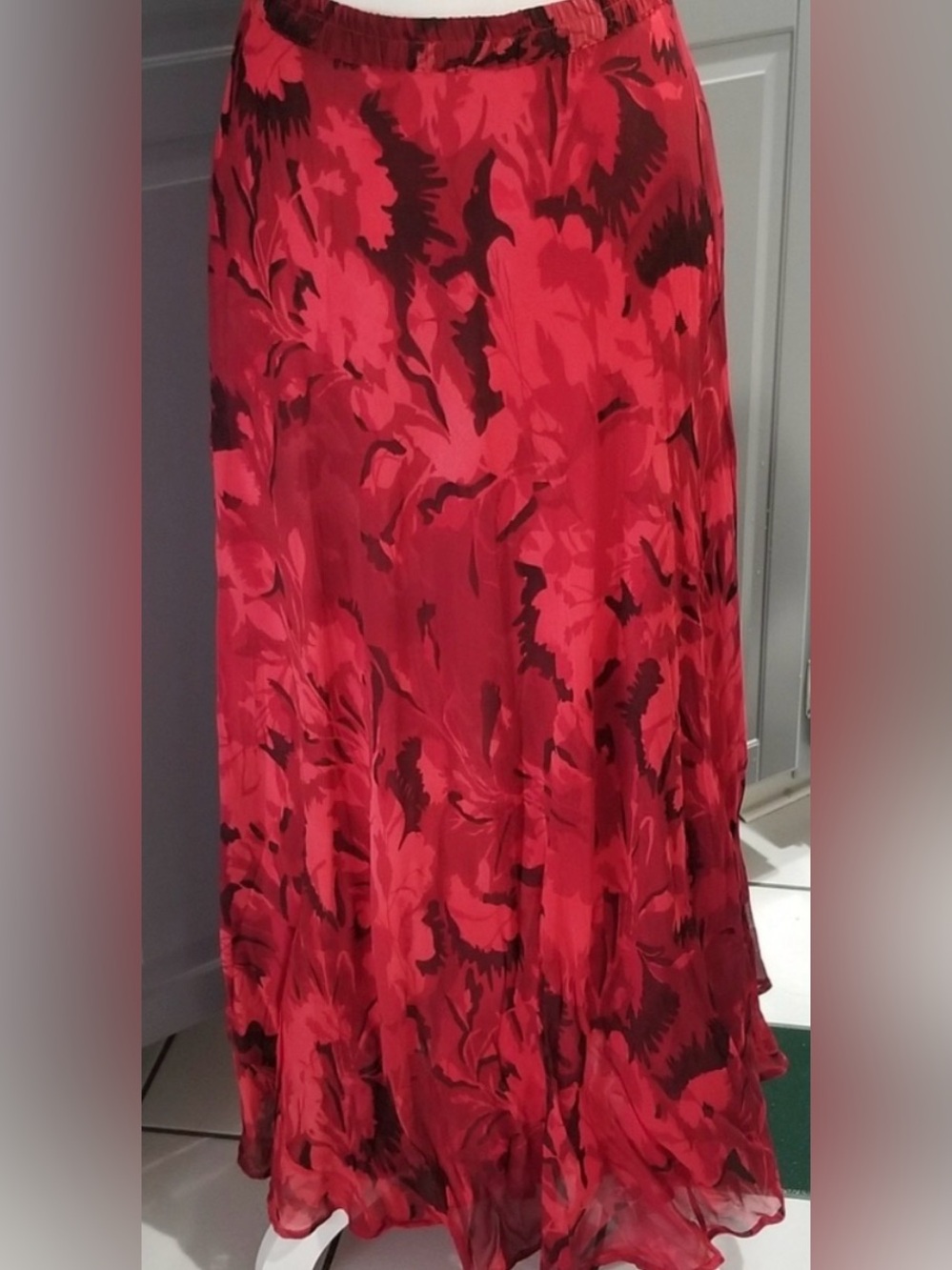 NWT Coldwater Creek Black Red Floral Chiffon Whimsygoth Maxi Skirt XL